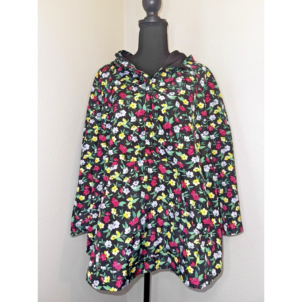 Ann Taylor Hooded Pancho Rain Jacket Multicolor Floral Print Size M/L